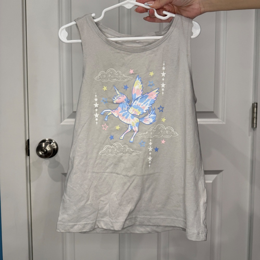 Wonder Nation Girls Gray Unicorn Pegasus Graphic Tank Top‎ Size M 7-8